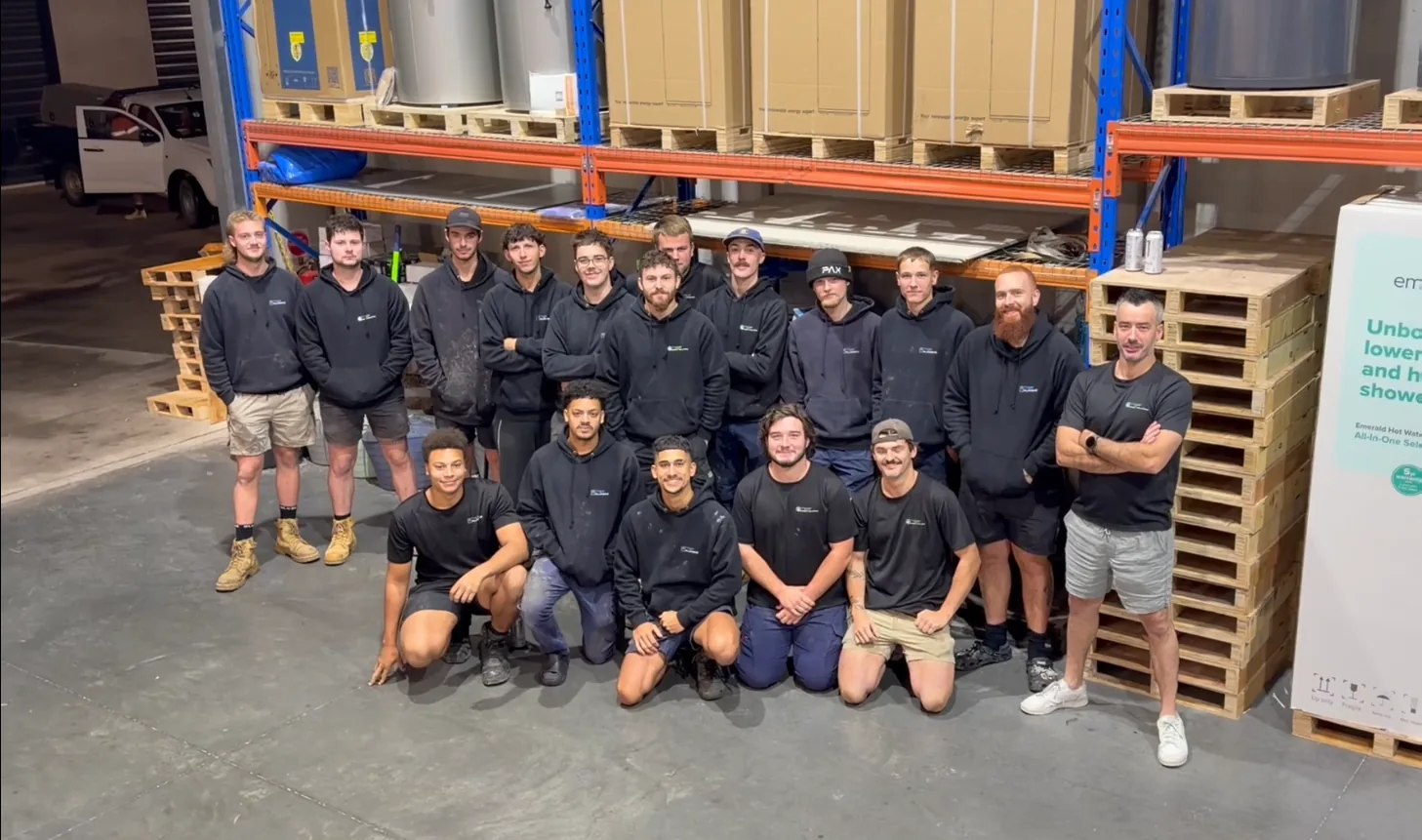 The Trigger Group team of electricians and plumbers at their Melbourne warehouse